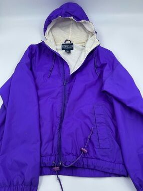 Lands' End Purple Hooded Raincoat with Cream Lining